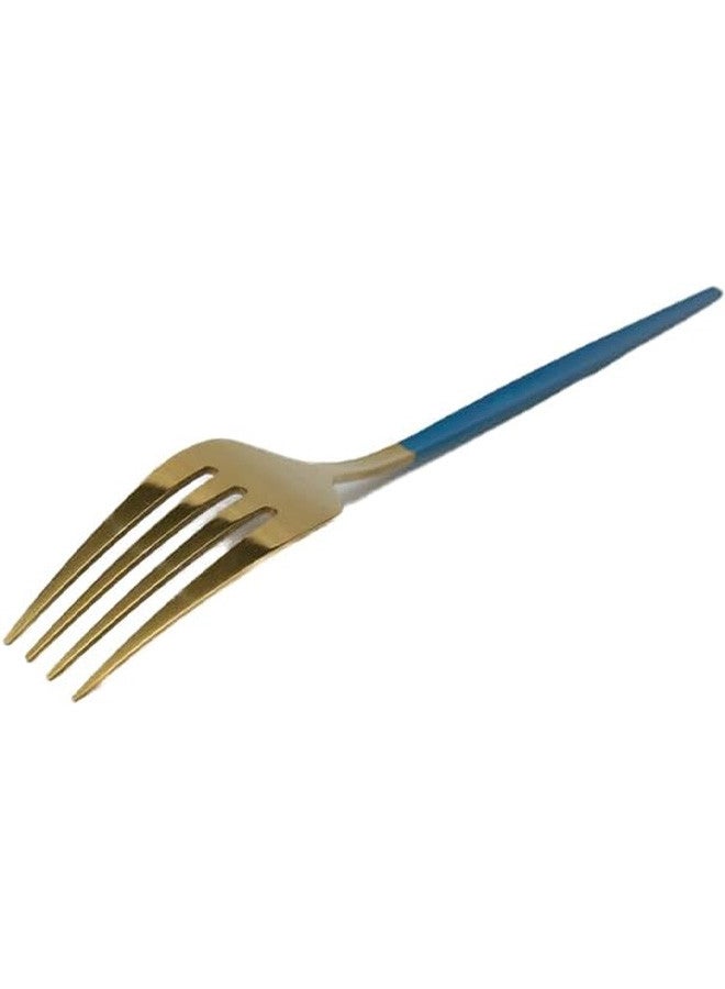 6Pcs Dessert Forks Flatware Blue Gold Cutlery Stainless Steel Tableware Colorful Mirror Kitchen Dinnerware Silverware 18x2x0.3 Cm Golden Blue