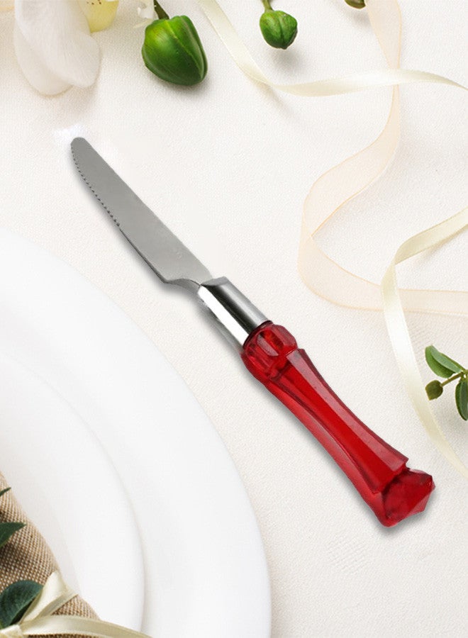 6 Pcs Plastic Handle Cake Knives Stainless Steel Red 17x2x1.5 Cm Multicolour