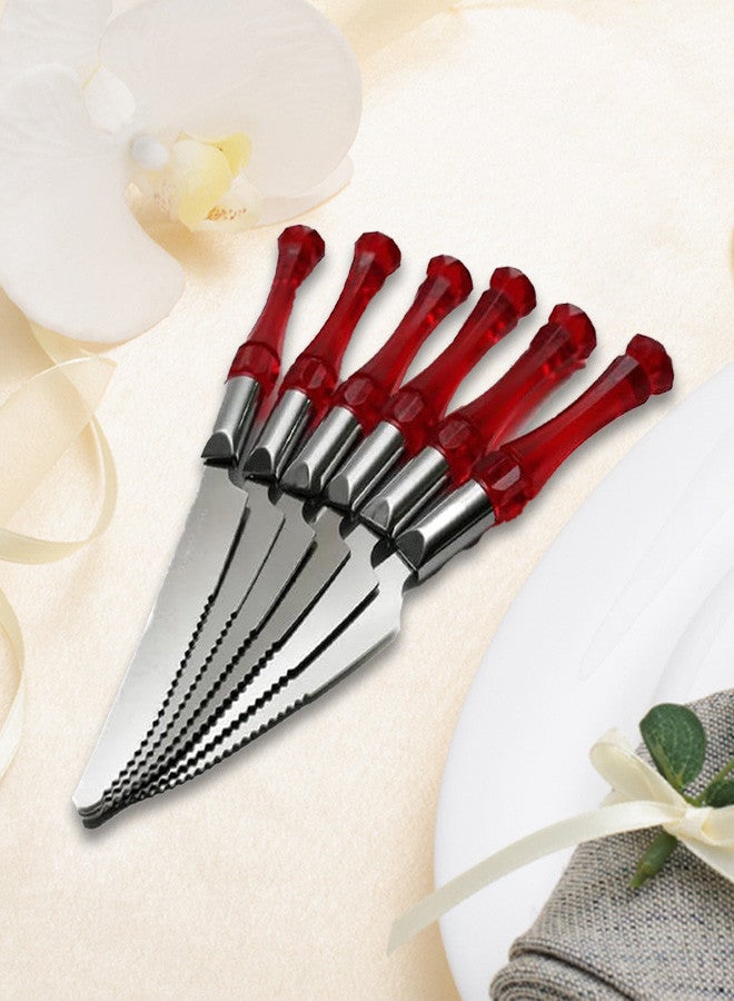 6 Pcs Plastic Handle Cake Knives Stainless Steel Red 17x2x1.5 Cm Multicolour