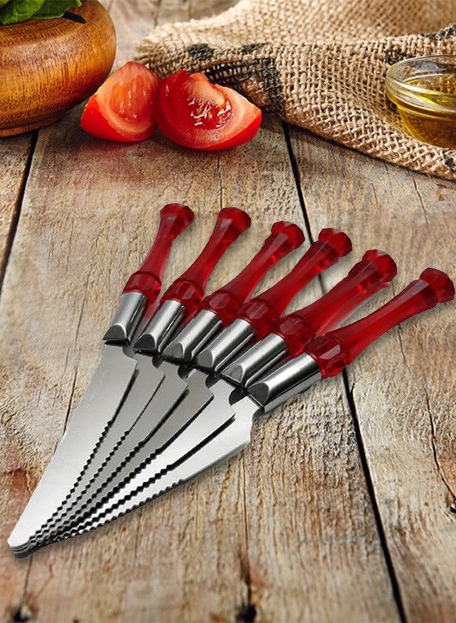 6 Pcs Plastic Handle Cake Knives Stainless Steel Red 17x2x1.5 Cm Multicolour