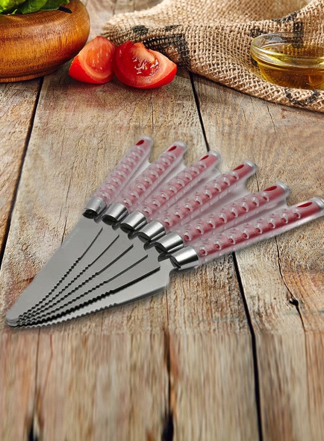 6 Pcs Plastic Handle Knives Server Set Red 17x1.5x1.5 Cm