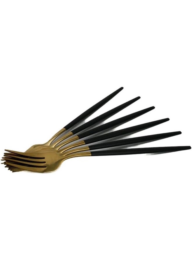 6Pcs Dessert Forks Flatware Black Gold Cutlery Stainless Steel Tableware Colorful Mirror Kitchen Dinnerware Silverware 18x2x0.3 Cm Golden Black