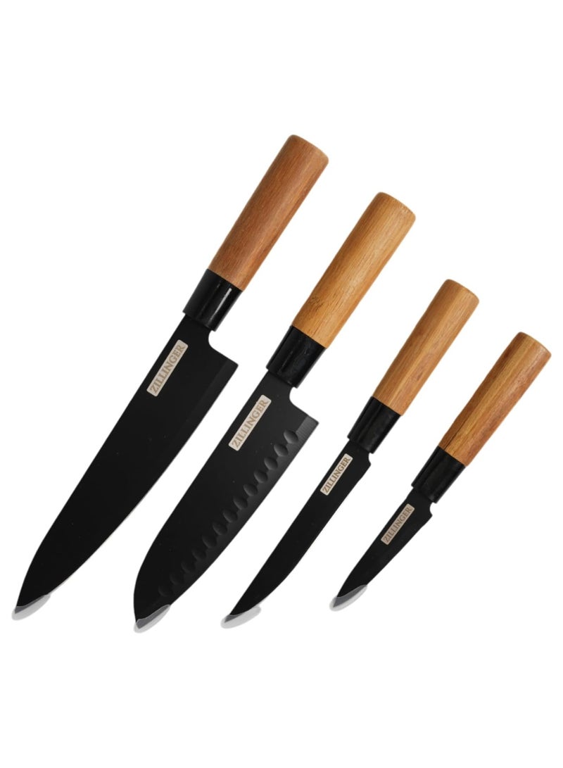 4-Piece Chef's Knife Set for Kitchen Precision Cutting Culinary Masterpieces - Premium Stainless Steel Blades For Cutting, Slicing, Chopping, And Dicing Meat/Vegetables/Fruits (Black)