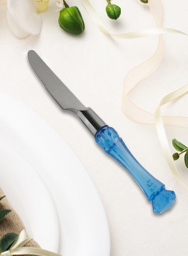 6 Pcs Plastic Handle Cake Knives Stainless Steel Blue 17x2x1.5 Cm Multicolour