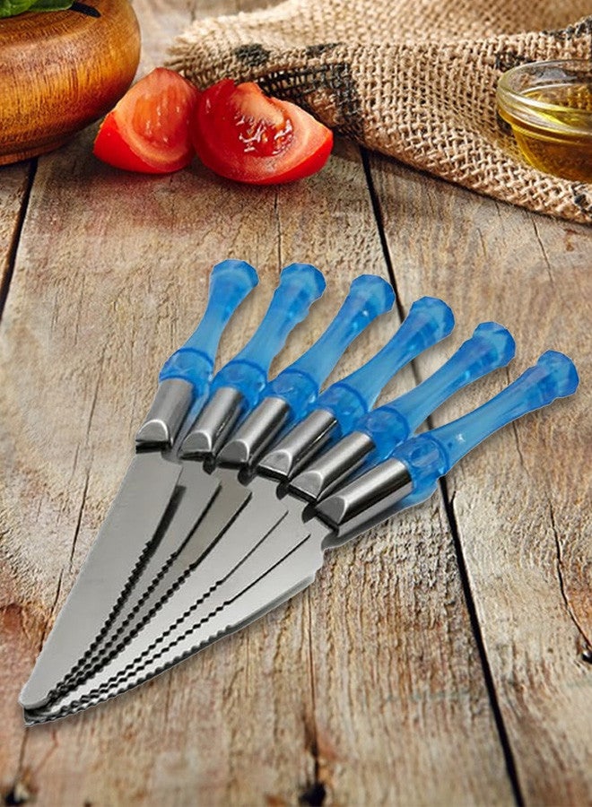 6 Pcs Plastic Handle Cake Knives Stainless Steel Blue 17x2x1.5 Cm Multicolour