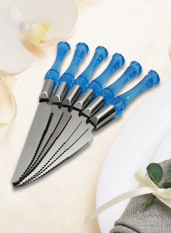 6 Pcs Plastic Handle Cake Knives Stainless Steel Blue 17x2x1.5 Cm Multicolour