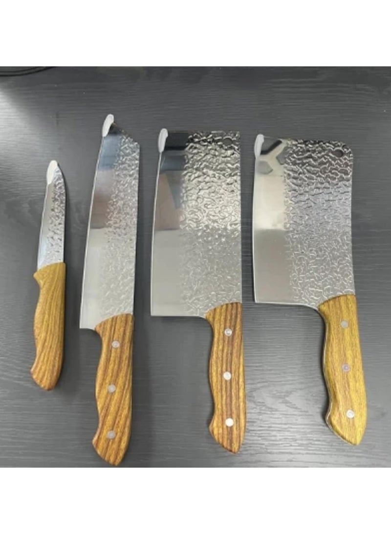 4PCS Butcher Knives Set for Kitchen, Wooden Handel Chef's knife, Boning Knife, Stainless Steel Hand Forged Boning Carving Knife Cutting Knife for Kitchen Camping BBQ