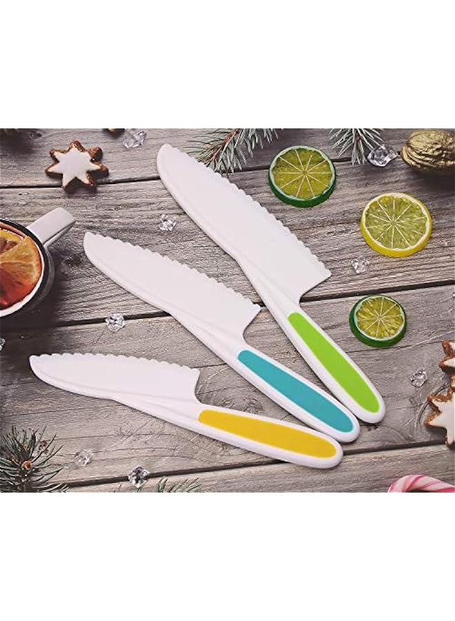 Plastic Fruit Knife 3Pcs Kids Nylon Safety Kitchen Cooking Baking Knives for Cake Bread Lettuce Salad and Vegetable(Mixed Color)