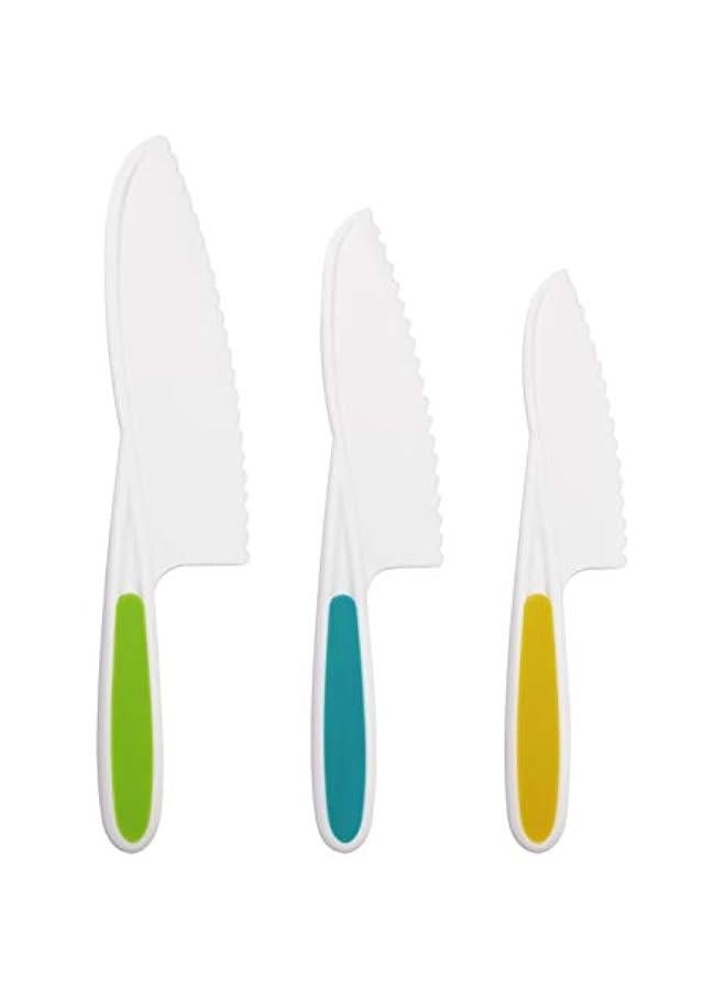 Plastic Fruit Knife 3Pcs Kids Nylon Safety Kitchen Cooking Baking Knives for Cake Bread Lettuce Salad and Vegetable(Mixed Color)