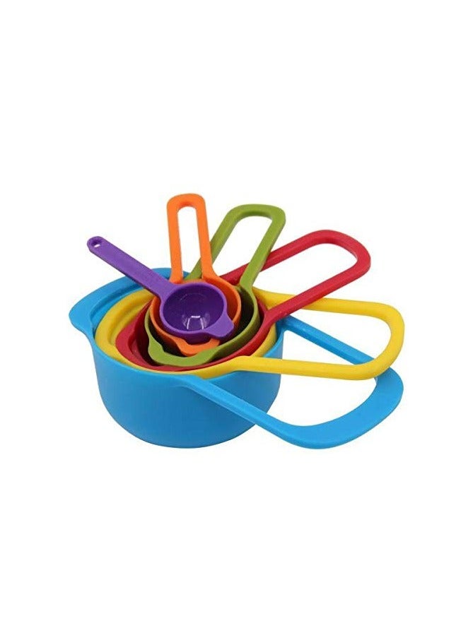 6 Pcs Of Plastic Measuring Cups And Spoons Set. Stackable, Space Saving, Multi Color Design.