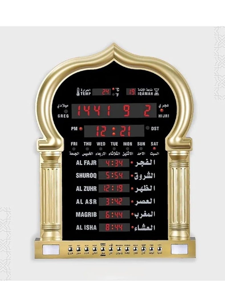 Azan LED Prayer Clock Serves As A Decorative Wall Clock, Perfect For Homes, Offices, Or Mosques. It Functions As A Digital Clock With Prayer Time Reminders.