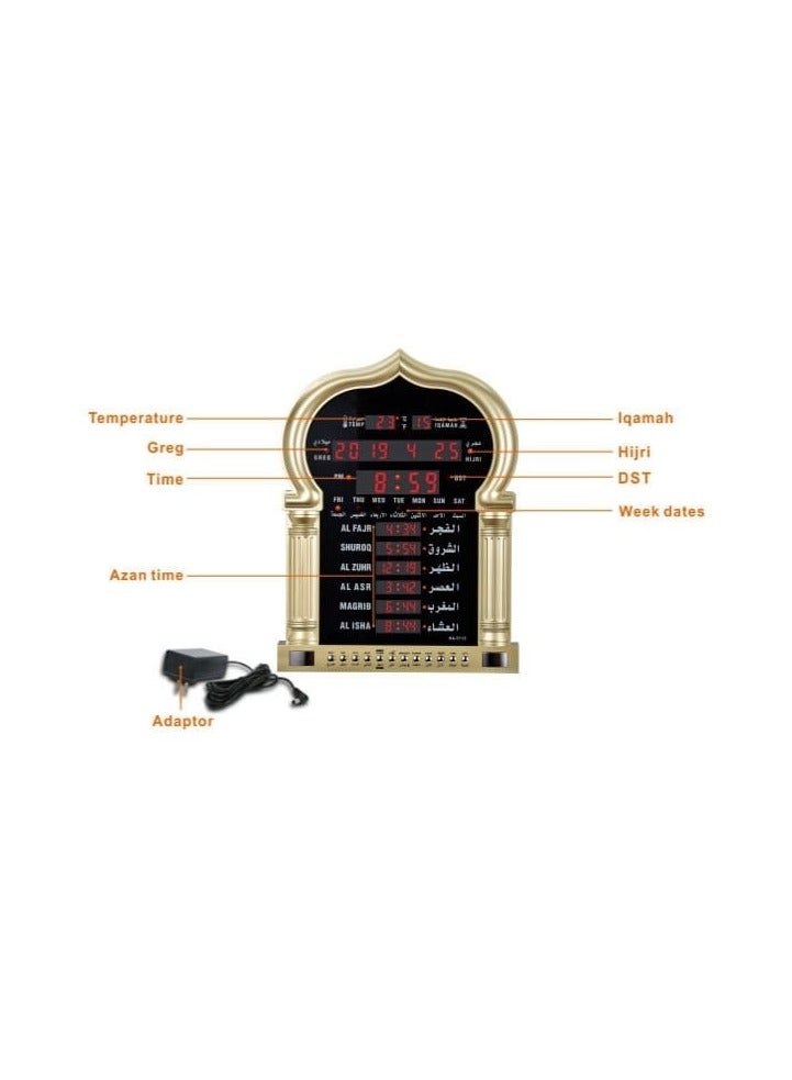 Azan LED Prayer Clock Serves As A Decorative Wall Clock, Perfect For Homes, Offices, Or Mosques. It Functions As A Digital Clock With Prayer Time Reminders.