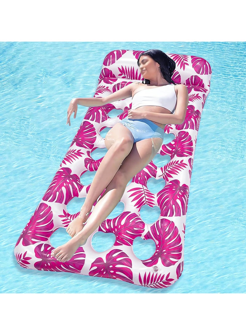 Pool float for adult,Pool Lounger Float,Water Lounger Pool Chair Lounge,Inflatable Pool Hammock Float 21-Cooling Holes, Floating Mat Swimming Pool Floats Toys for Pool Party, Beach, Lake,pink