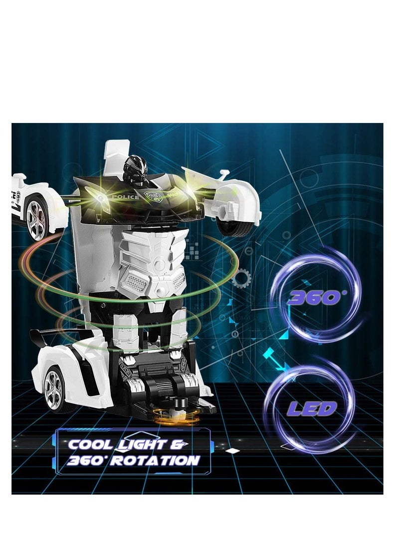 Police White Remote Control Car Transform Robot RC Car with 2.4g Version Remote And One Button Transforming 360 Degree Rotation