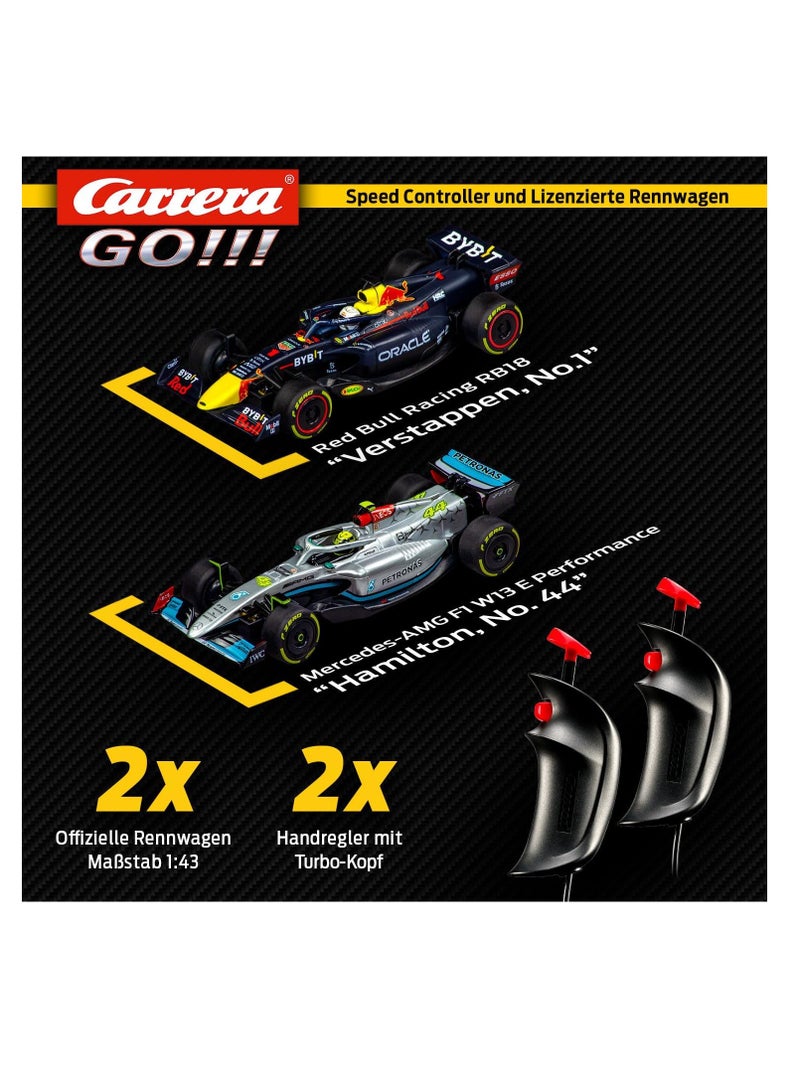 Max Performance Formula 1 Race Track Set | Mercedes vs Red Bull Racing | 6.3 m Race Track for 2 Players | Expandable with Looping & Crossing | Perfect Gift for Ages 6+