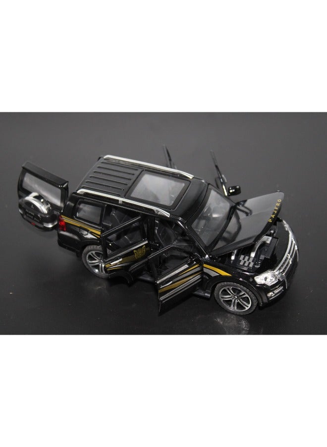 Diecast 1:32 Mitsubishi Pajero SUV Model Car – Alloy Off-Road Vehicle Toy with Sound & Light, Pull Back Action, Black Diecast Toy for Kids & Collectors