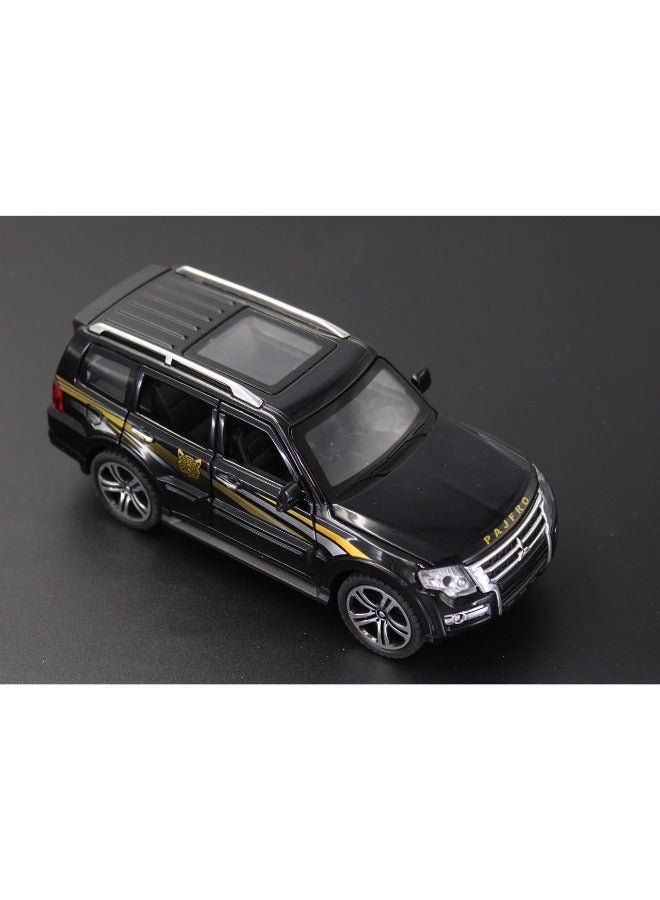 Diecast 1:32 Mitsubishi Pajero SUV Model Car – Alloy Off-Road Vehicle Toy with Sound & Light, Pull Back Action, Black Diecast Toy for Kids & Collectors