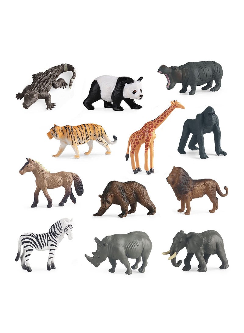 Mini Animal Figures Toy, 12PCS Plastic Tiny Forest Jungle Zoo Will Animal Figurines Cake Toppers Party Favor for Kids