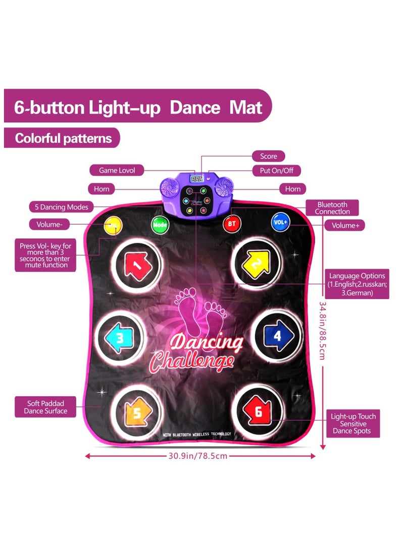 Dance Mat Toys Kids, with Light-up 6-Button Wireless Bluetooth Built in Music, Music Dance with 5 Game Modes, Dance Toys Gifts, Birthday Xmas Gifts for Kids 3 4 5 6 7 8 9 10+ Girls Boys