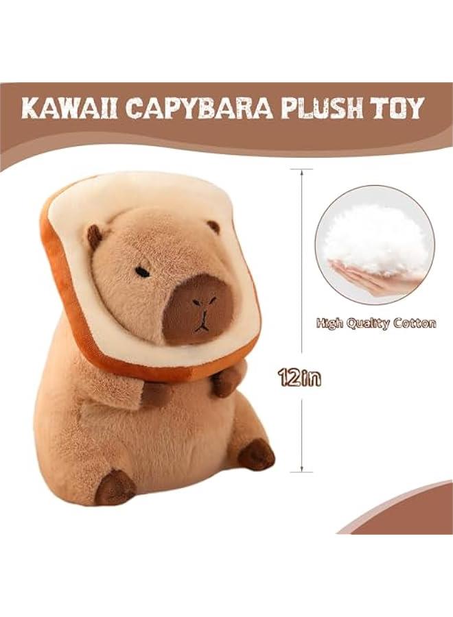 Cute Capybara Plush Kawaii Soft Capybara Plush Doll Pillow with Bread Capybara Stuffed Aniamls Toys for Girls Kids Adults Birthdays s Gift 12 inch