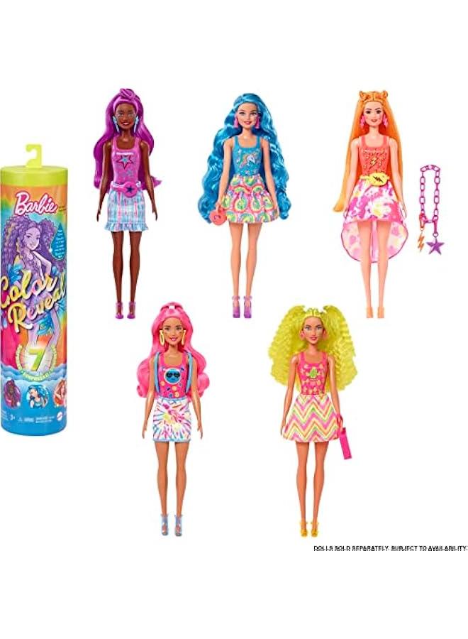 Color Reveal Doll & Accessories, Neon Tie-Dye Series, 7 Surprises, 1 Doll (Styles May Vary)