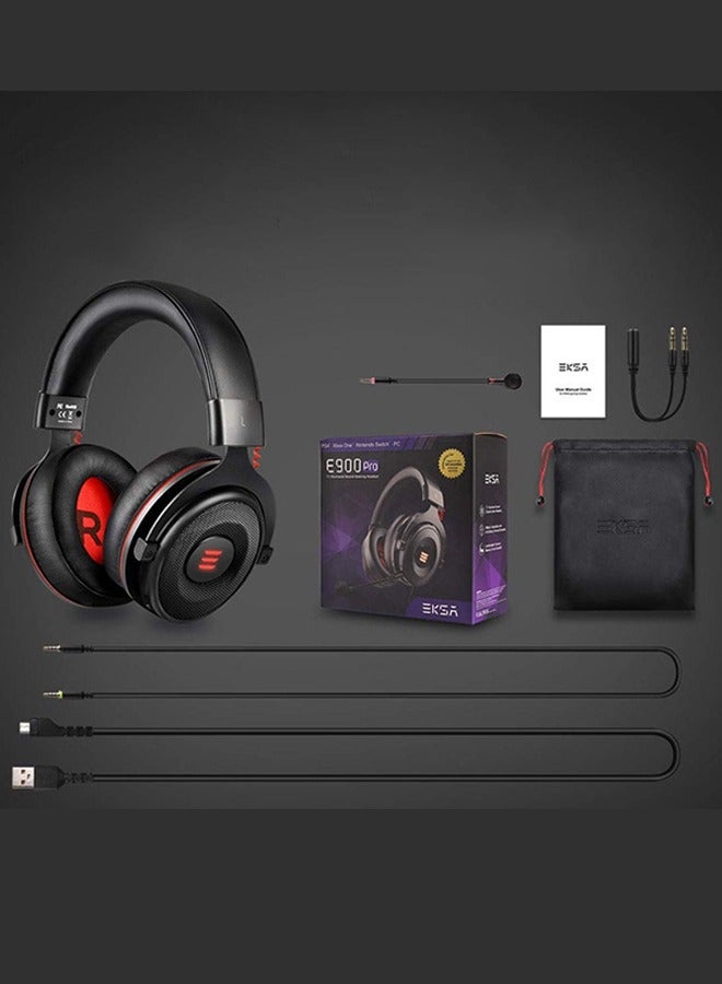 E900 Pro USB Gaming Headset-Gaming Headphones with 7.1 Surround Sound, PS4/PS5 Headset Noise Cancelling PC Headset with Mic&LED Light, Compatible with PC, PS4, PS5, Xbox One Controller, Nintendo Switch