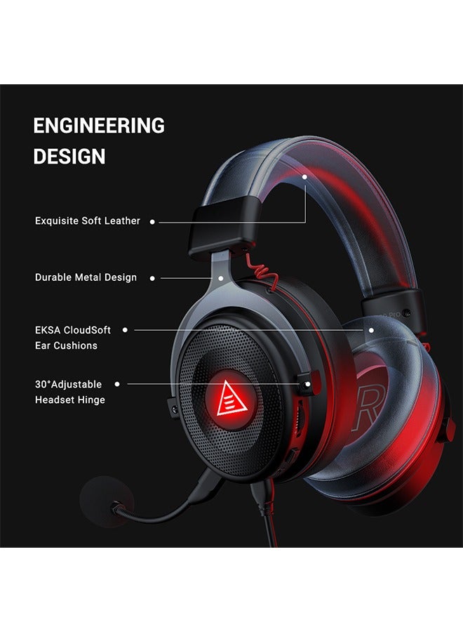 E900 Pro USB Gaming Headset-Gaming Headphones with 7.1 Surround Sound, PS4/PS5 Headset Noise Cancelling PC Headset with Mic&LED Light, Compatible with PC, PS4, PS5, Xbox One Controller, Nintendo Switch