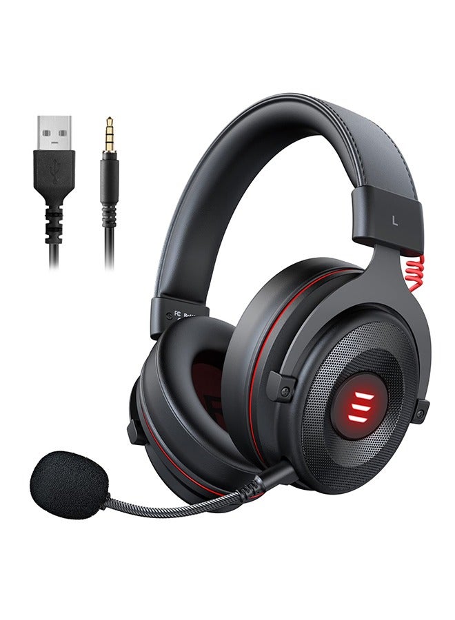 E900 Pro USB Gaming Headset-Gaming Headphones with 7.1 Surround Sound, PS4/PS5 Headset Noise Cancelling PC Headset with Mic&LED Light, Compatible with PC, PS4, PS5, Xbox One Controller, Nintendo Switch