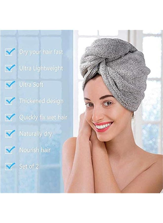 Monond Birsppy Large Size Microfiber Hair Towel Wrap, Super Absorbent Quick Drying Hair Turbans with on, for Drying Curly, Long & Thick Hair(2 Packs, 27 13)