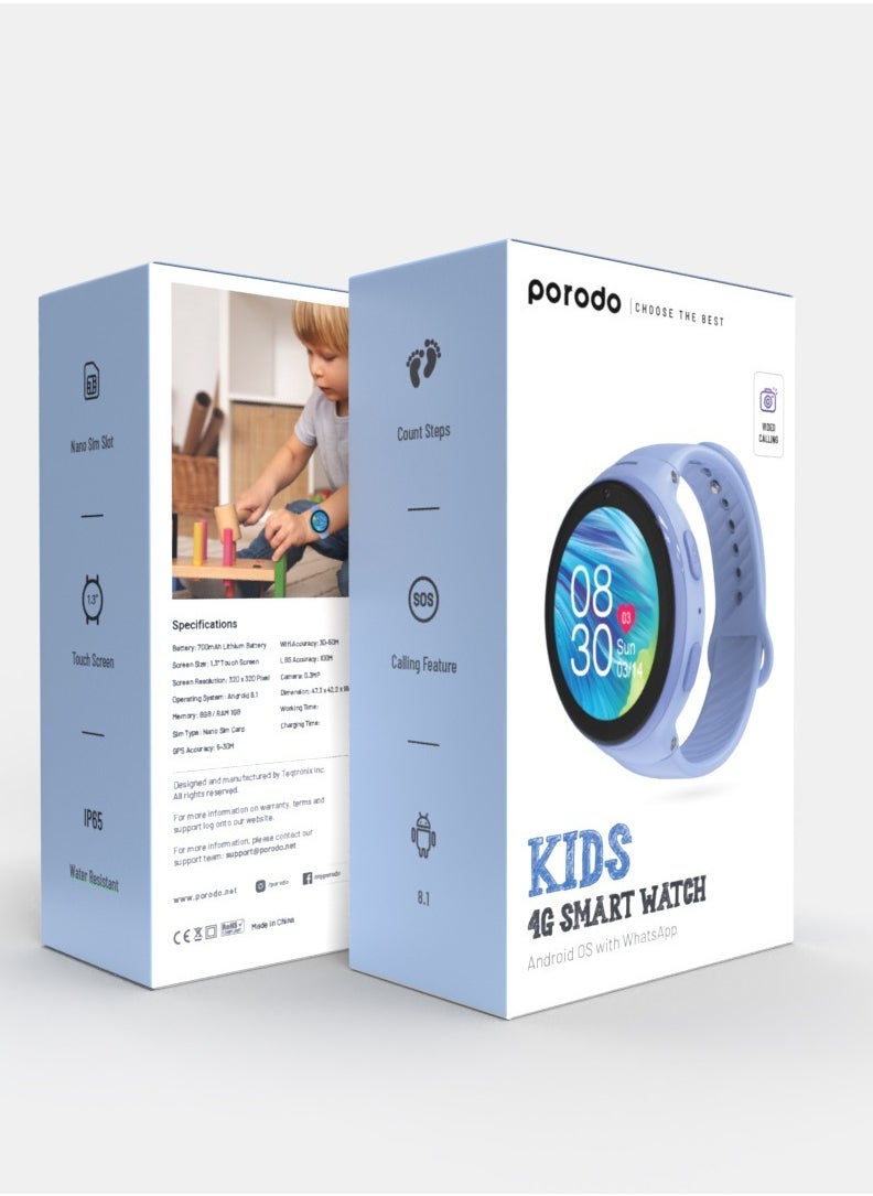 4G Smart Watch for Kids with GPS and JuniCare app and WhatsApp / IP65 Water Resistant / 1.3