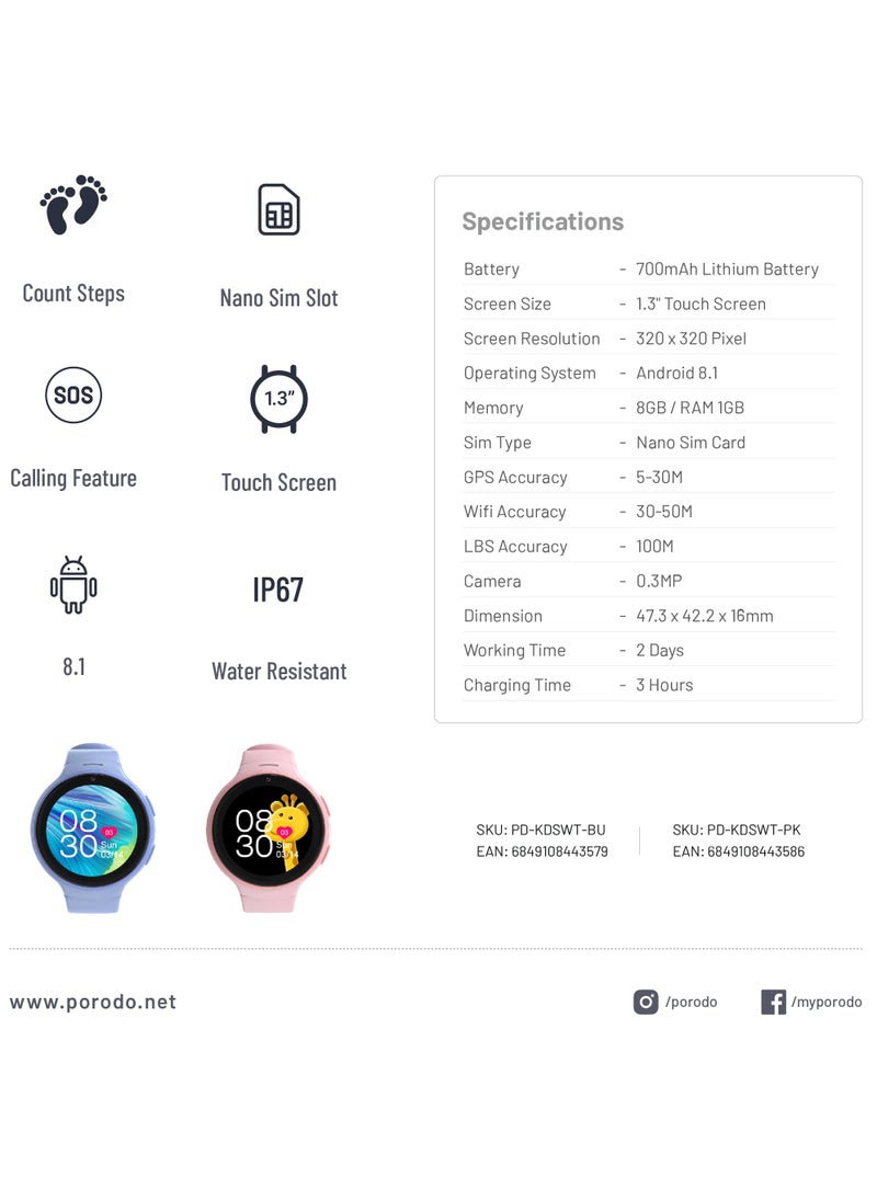 4G Smart Watch for Kids with GPS and JuniCare app and WhatsApp / IP65 Water Resistant / 1.3