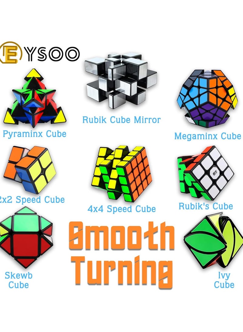 EYSOO Rubik's Cube Set - 8 Pack Magic Cubes (2x2, 3x3, Pyramid, Megaminx)