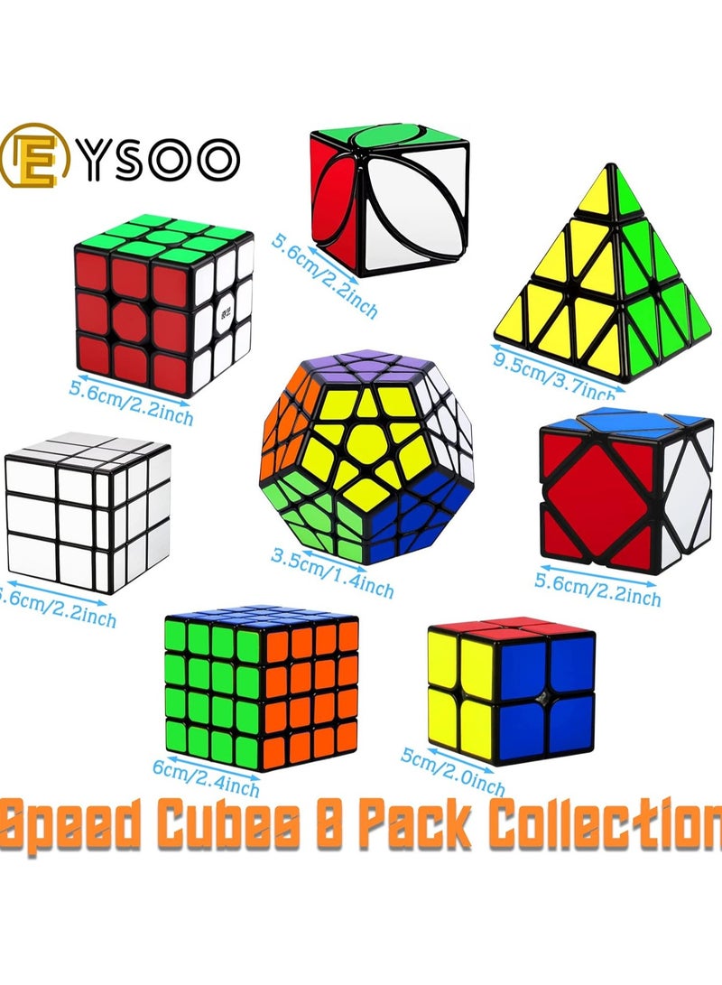 EYSOO Rubik's Cube Set - 8 Pack Magic Cubes (2x2, 3x3, Pyramid, Megaminx)