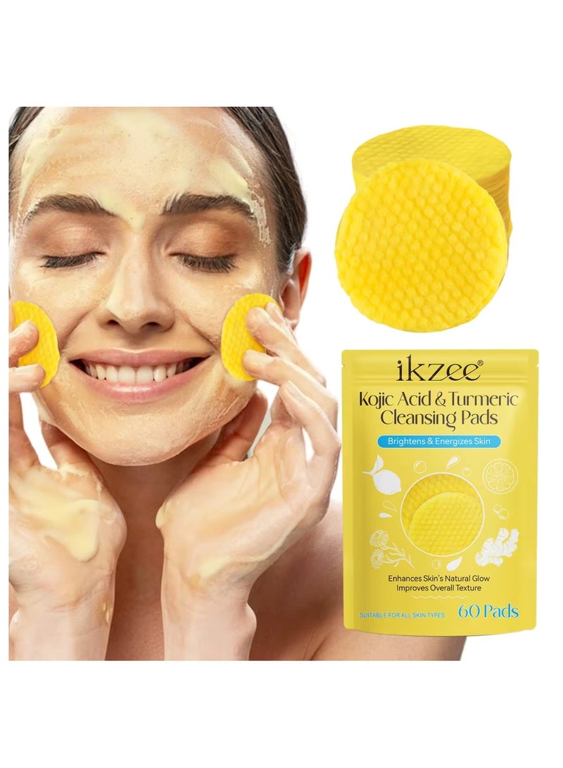 120 Pcs (Two Packs) Kojic Acid & Turmeric Cleansing Pads for Dark Spots Turmeric Kojic Acid Cleansing Pads Helps Balance Skin Oil & Water Fade Spot Remove Excess Keratin Clean Oil Refines Pores