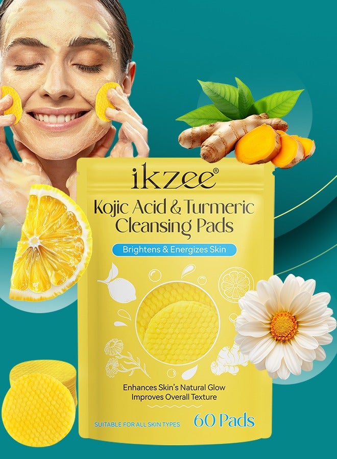 120 Pcs (Two Packs) Kojic Acid & Turmeric Cleansing Pads for Dark Spots Turmeric Kojic Acid Cleansing Pads Helps Balance Skin Oil & Water Fade Spot Remove Excess Keratin Clean Oil Refines Pores