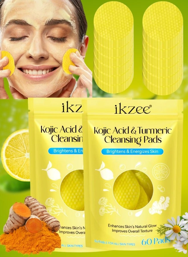 120 Pcs (Two Packs) Kojic Acid & Turmeric Cleansing Pads for Dark Spots Turmeric Kojic Acid Cleansing Pads Helps Balance Skin Oil & Water Fade Spot Remove Excess Keratin Clean Oil Refines Pores