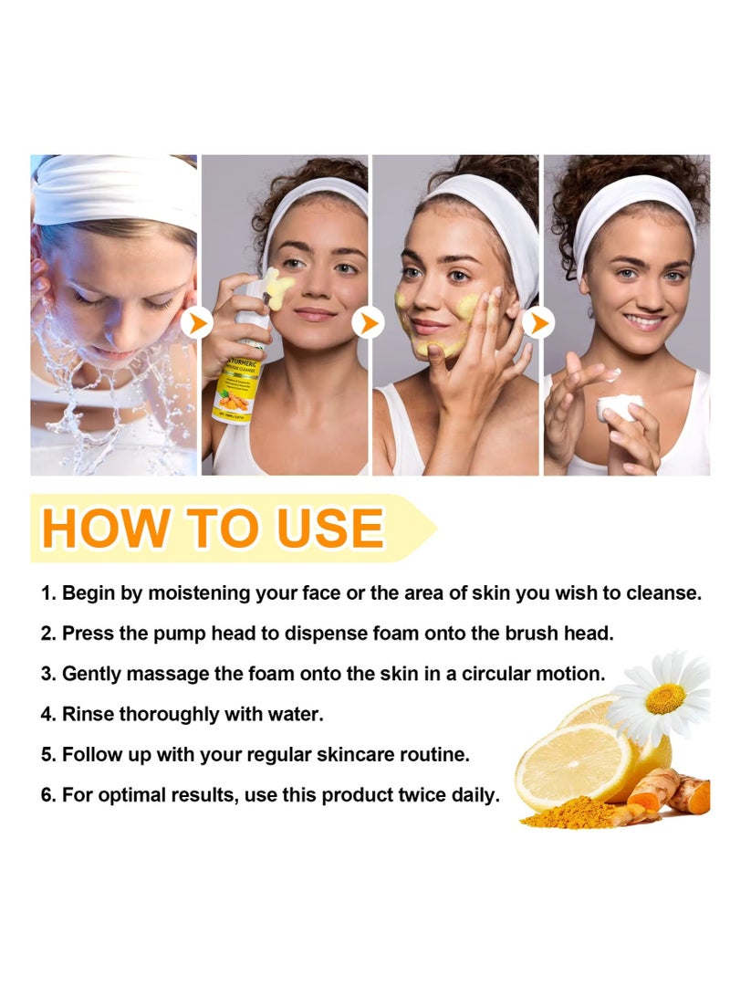 50Pcs Kojic Acid and Turmeric Cleansing Pads & Cleansing Foam 150ml Kojic Acid Pads and Mousse Reduce Dark Spots Balance Oil & Water Remove Excess Keratin