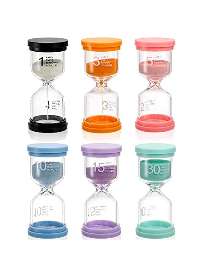 Sand Timer, Hourglass Sand Timer Colorful 1 min/3 mins/5 mins/10 mins/15 mins/30 mins Sandglass Timer for Games Classroom Home Office Cooking (Pack of 6)