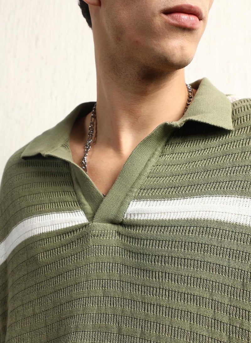 Oversized Multicolor Striped Polo Collar T-Shirt for Men