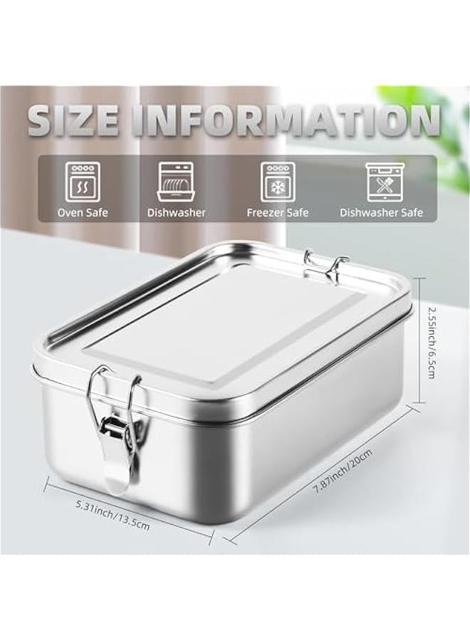 Stainless Steel Bento Box, 1400ml (48oz) Metal Food Storage Snack Containers, Reusable Dishwasher Safe Lunch Snack Boxes for Work, School, and Travel