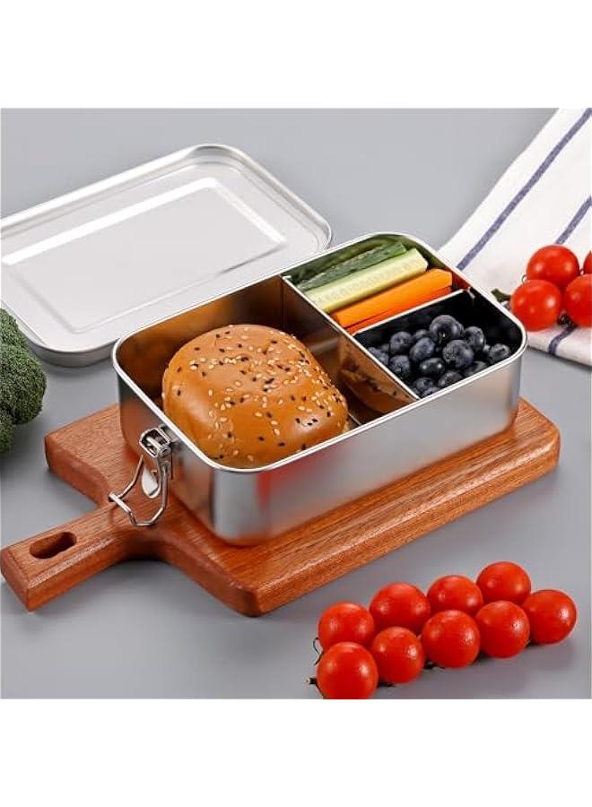 Stainless Steel Bento Box, 1400ml (48oz) Metal Food Storage Snack Containers, Reusable Dishwasher Safe Lunch Snack Boxes for Work, School, and Travel