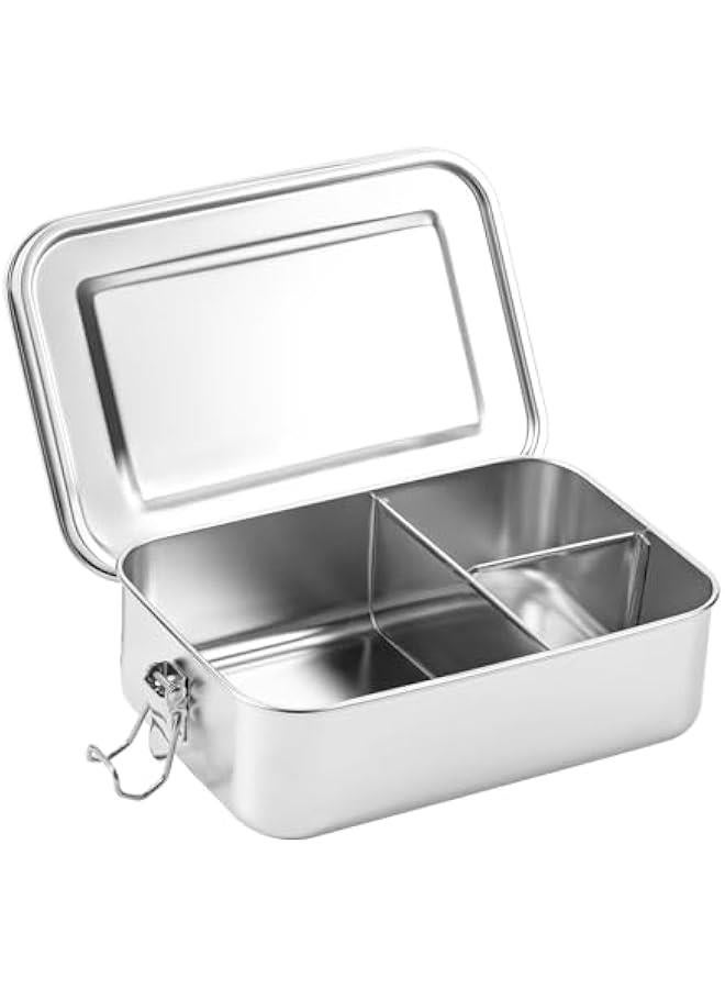 Stainless Steel Bento Box, 1400ml (48oz) Metal Food Storage Snack Containers, Reusable Dishwasher Safe Lunch Snack Boxes for Work, School, and Travel