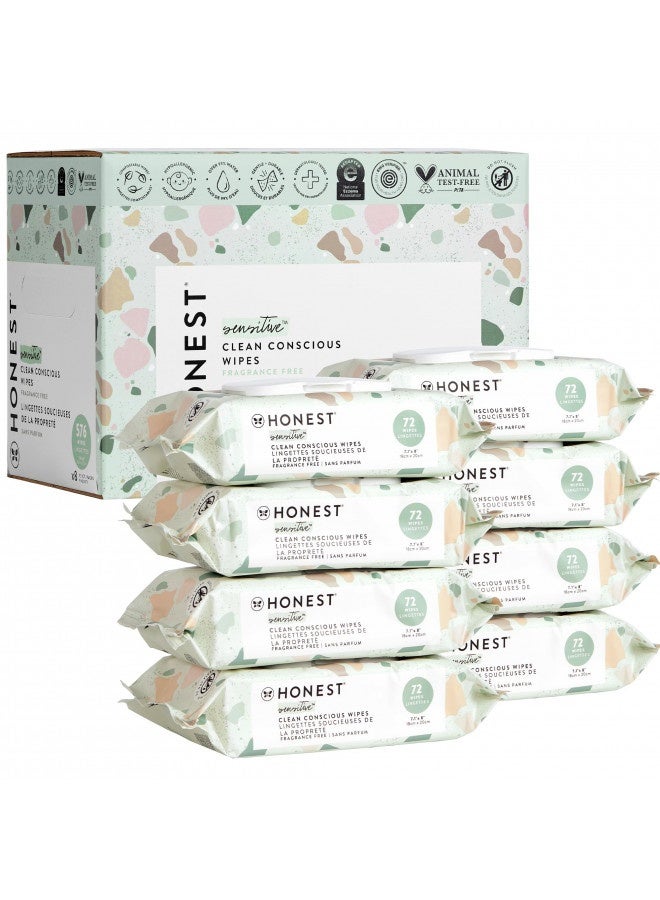 The Honest Company Clean Conscious Wipes | 99% Water, Compostable, Plant-Based, Baby Wipes | Hypoallergenic, Ewg Verified | Geo Mood, 72 Count (Pack Of 8)