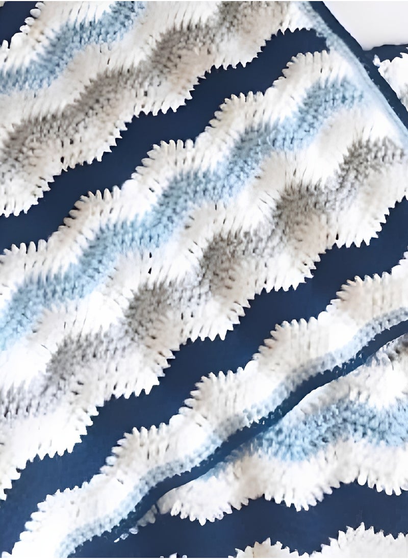 Ocean Waves Blue And White Colour Customised Crochet Made Warm Baby Blanket - Exclusive Gift For New Born Baby Boy With Matching Baby Caps - 40x40 inches blanket