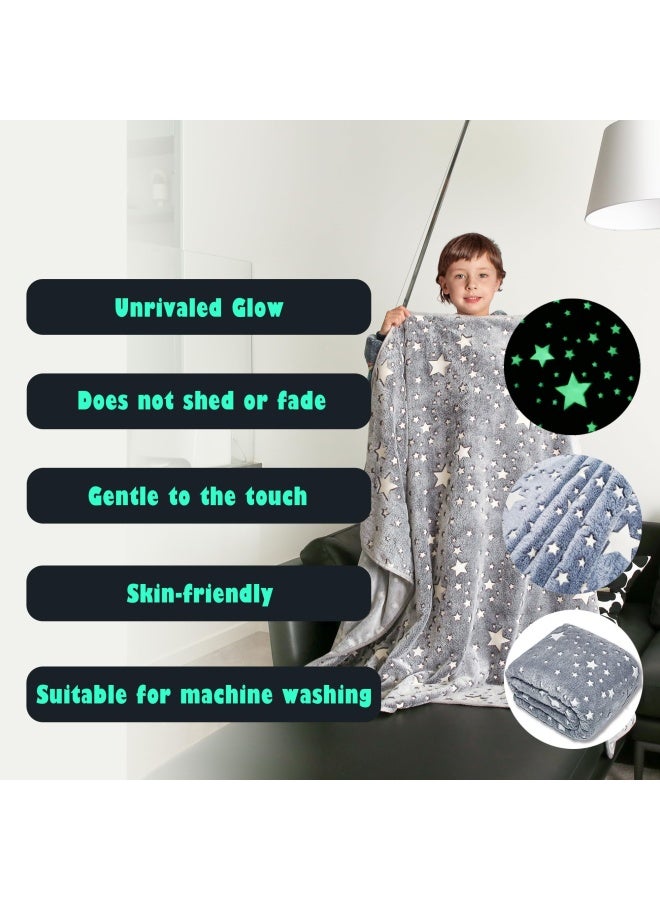 Glow In The Dark Throw Blanket Fun Gift For Girls Boys Kids Premium Super Soft Fuzzy Fluffy Plush Furry Throw Blanket 130Cm X 150Cm Grey