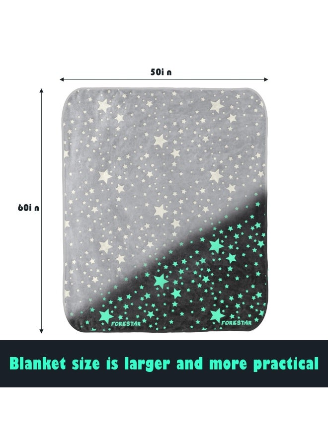 Glow In The Dark Throw Blanket Fun Gift For Girls Boys Kids Premium Super Soft Fuzzy Fluffy Plush Furry Throw Blanket 130Cm X 150Cm Grey