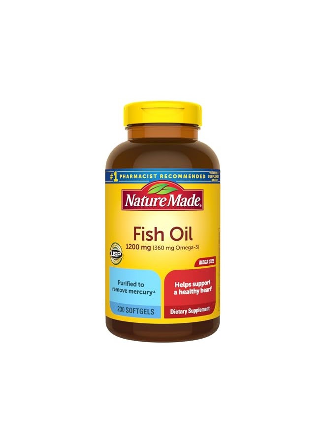 Nature Made Fish Oil 1200 mg Softgels, Omega 3 Fish Oil for Healthy Heart Support, Omega 3 Supplement with 230 Softgels, 115 Day Supply