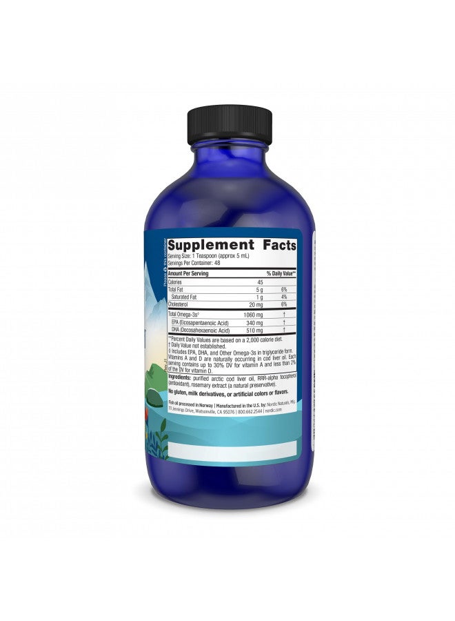 Nordic Naturals Arctic Cod Liver Oil, Unflavored - 8 oz - 1060 mg Total Omega-3s with EPA & DHA - Heart & Brain Health, Healthy Immunity, Overall Wellness - Non-GMO - 48 Servings