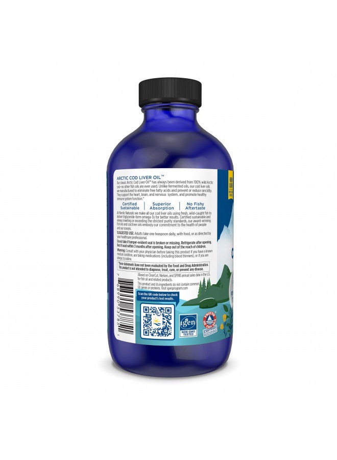 Nordic Naturals Arctic Cod Liver Oil, Unflavored - 8 oz - 1060 mg Total Omega-3s with EPA & DHA - Heart & Brain Health, Healthy Immunity, Overall Wellness - Non-GMO - 48 Servings