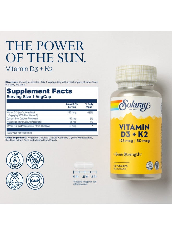 Solaray, D3 5000Mg with K2, 60 Vegetarian Capsules